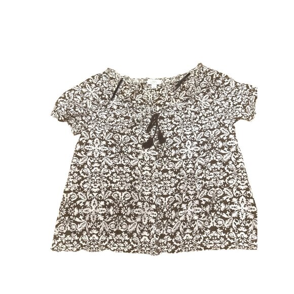 Ann Taylor Loft Large Brown White Silk Cotton Floral Blouse Romantic City Chic - Picture 9 of 12